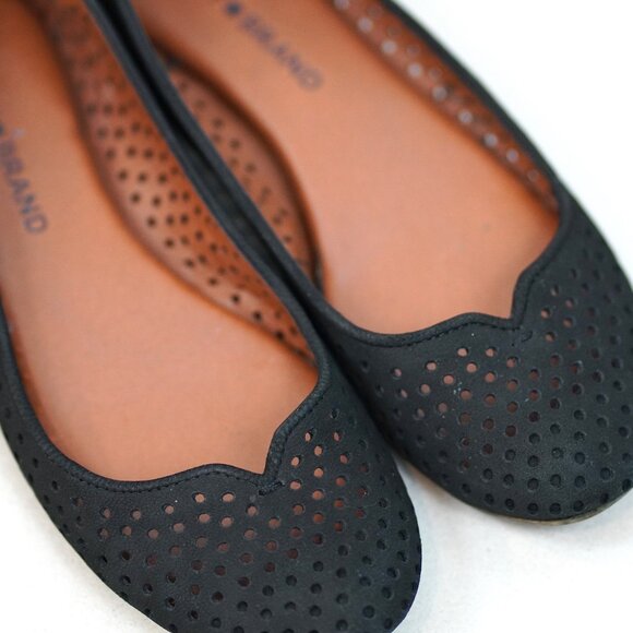 Lucky Brand "Enorahh" Leather Perforated Ballet Flats in Black, Size 6 - Picture 3 of 3